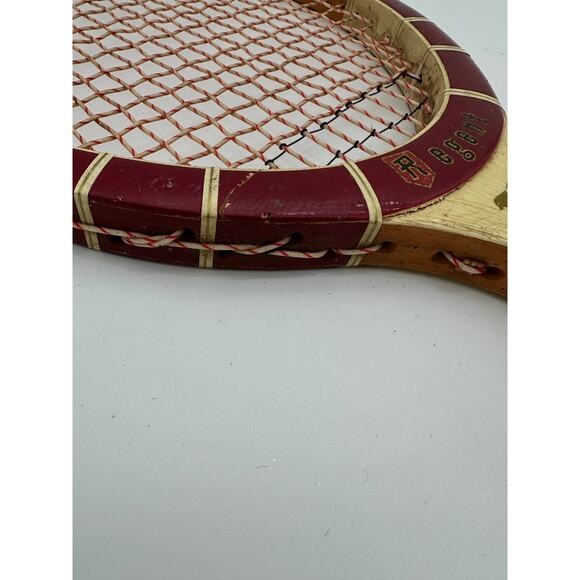 Vtg wood tennis racquet Don Budge leather collectable Airbnb Staging decor VRBO - Picture 5 of 15